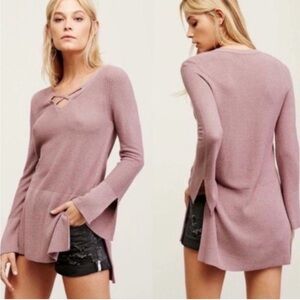 FreePeople v-neck criss cross tunic sweater